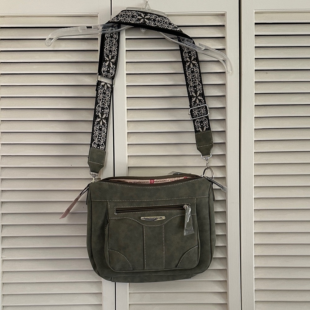 NWT Green Crossbody Bag with Patterned Strap